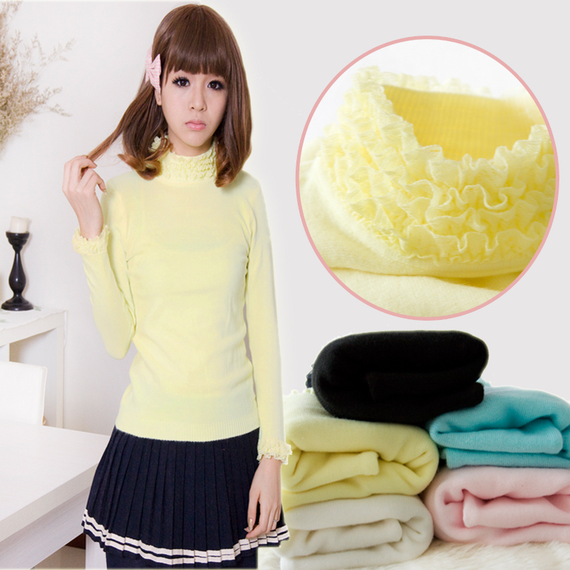 Labogray 12 lace patchwork faux elastic slim basic turtleneck shirt