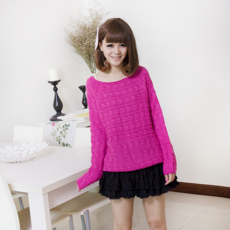 Labogray 2012 candy color vintage loose twist pullover o-neck sweater