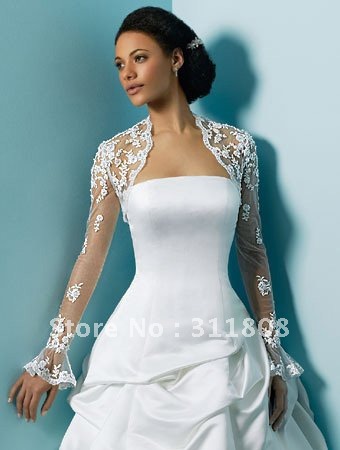 Lace Applique Long Sleeve Wedding Jacket Wedding Bolero