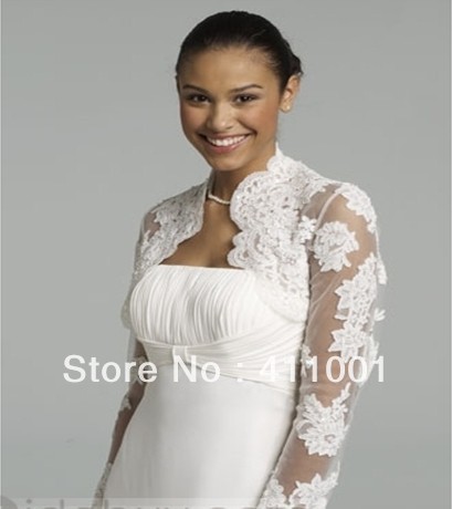 Lace Appliqued Full Sleeves Dress Bolero Winter Warm Coat Bridal Wraps Wedding Dress Jacket  in Stock Ready to Ship