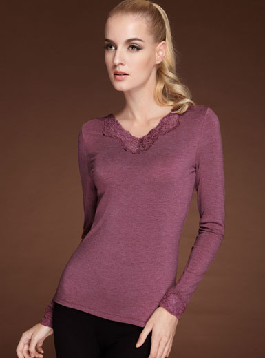Lace artificial wool ultrafine fiber basic 112112313 long-sleeve shirt