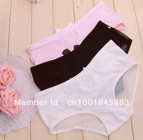 Lace bowknot lady underwear briefs and half perspective cotton