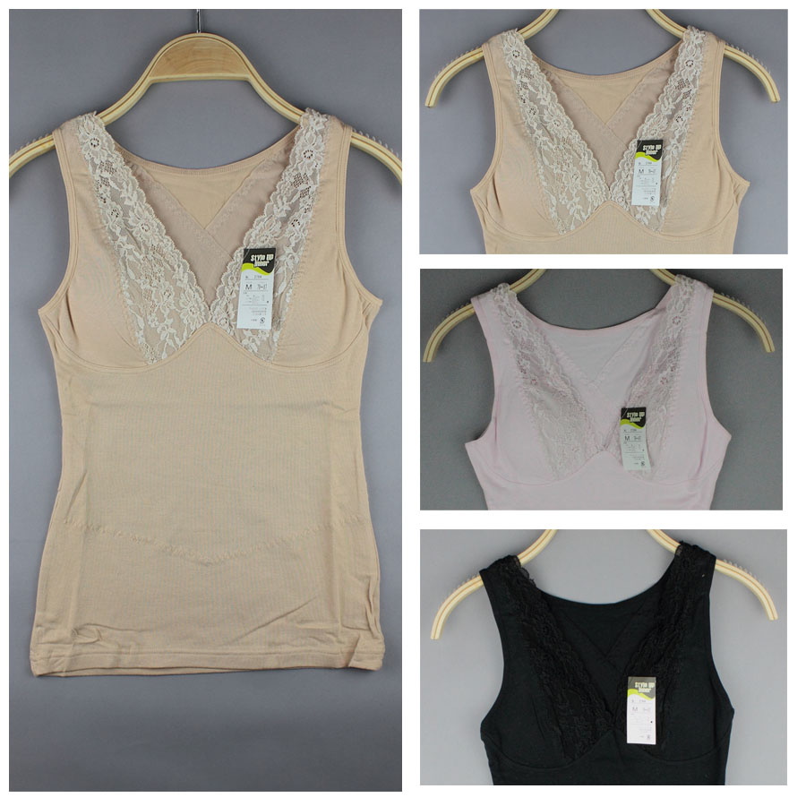 Lace cotton 100% wireless drawing abdomen belt insert pad underwear bra the disassemblability basic vest sleepwear bra-t
