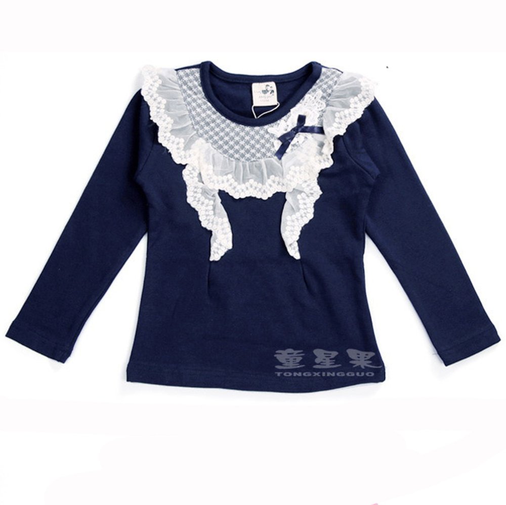 Lace crewneck girls shirt wholesale brand kids clothes/kids modeling clothes/retail children clothing 2color+free shipping