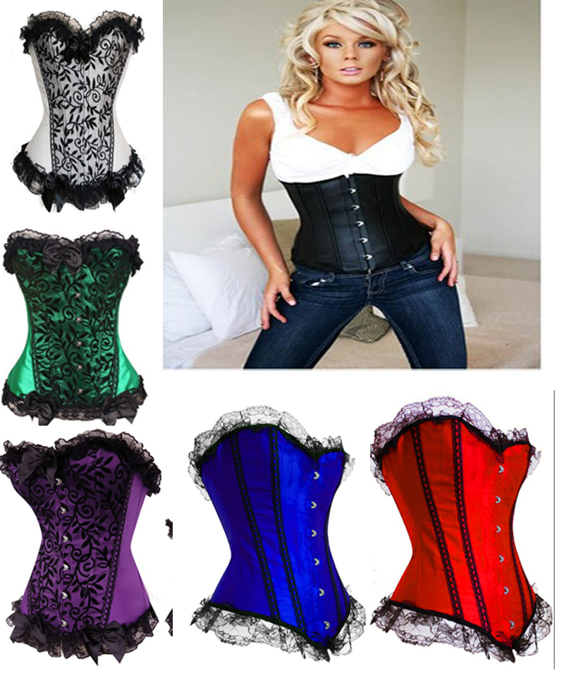 Lace Deco/Leather Gothic Sexy Lingerie Lace Up Burlesque Woman Bustier Corset top shaper