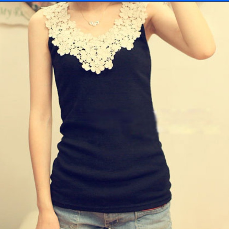 Lace decoration all-match basic spaghetti strap small vest 100% cotton sleeveless female plus size