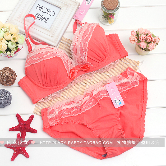 Lace decoration cotton breathable comfort push up bra underwear set n0130