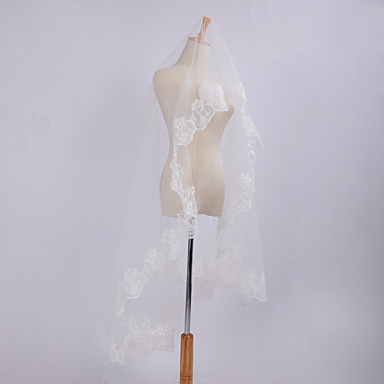 Lace decoration long design bridal veil ts005