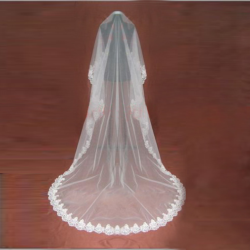 Lace decoration luxurious wedding dress veil ultra long veil