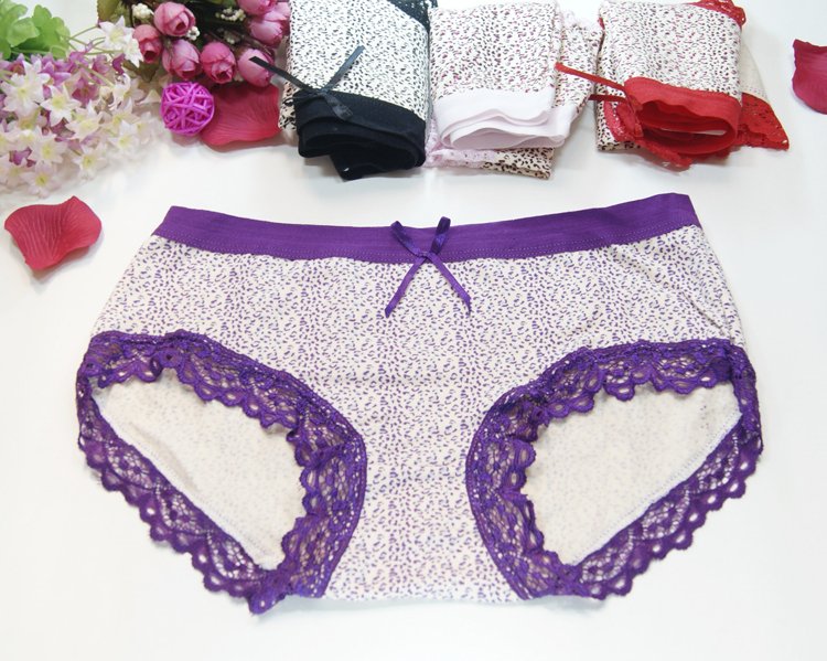 Lace decoration sexy leopard print small bow female panties black t1021