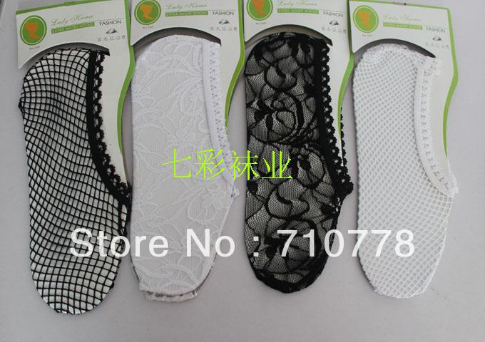 Lace decoration sock slippers Core-spun Yarn fishnet stockings multi color invisible sock
