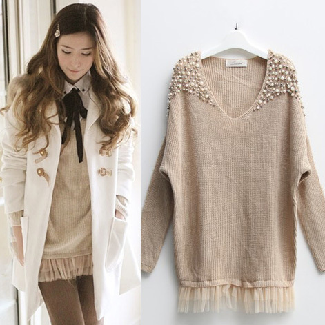 Lace decoration sweep long design sweater 11427 free shipping