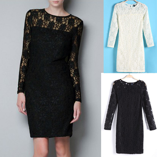 LACE EMBROIDERY LONG SLEEVE TUNIC DRESS 3714