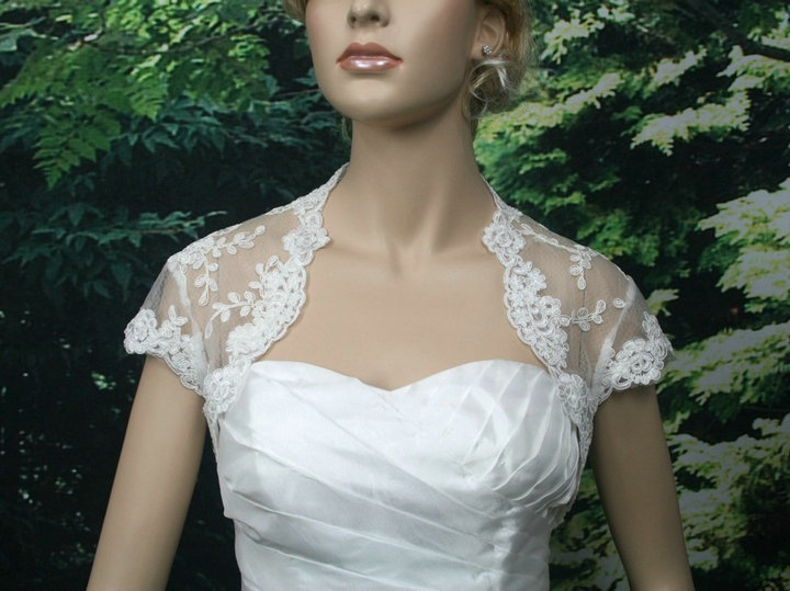 Lace Fabric Short Sleeves Charming White Wedding Jacket