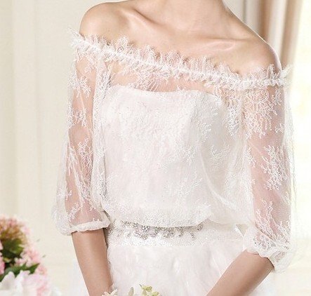 Lace Half Sleeve Free Shipping 2012 Custom Made wedding bridal shawl Wrap Bolero Jacket Elegant Off Shoulder