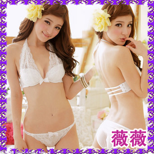 Lace halter-neck side buckle briefs sexy bikini bra set women's underwear set