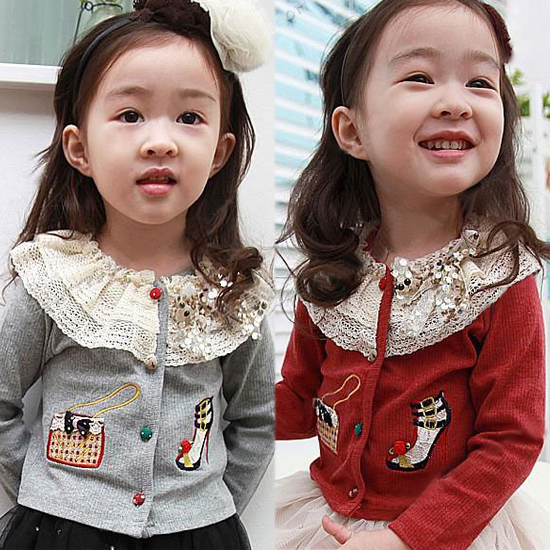 Lace high-heeled shoes cardigan 2012 autumn female baby children's clothing 4854