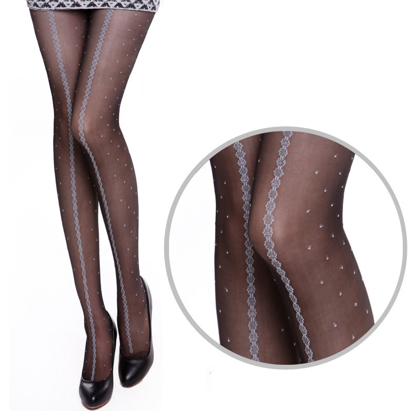 lace jacquard ultra-thin stockings vertical stripe pantyhose vintage silk socks female