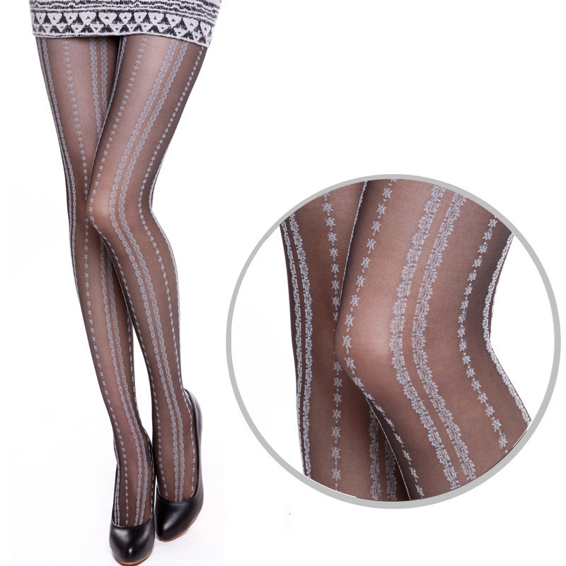 Lace jacquard ultra-thin stockings vintage pantyhose vertical stripe princess socks female