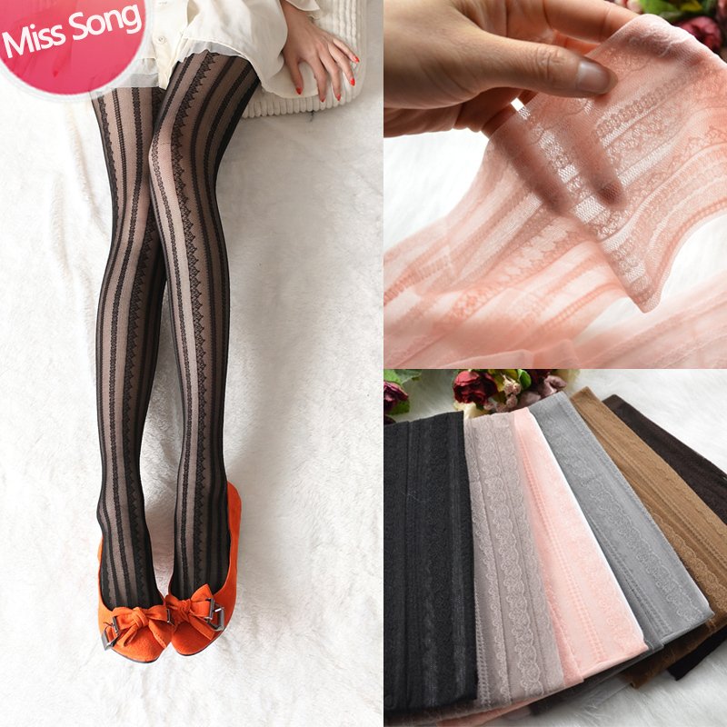 lace jacquard ultra-thin stockings vintage pantyhose vertical stripe princess socks female