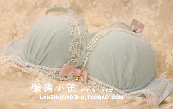 Lace princess small fungus polka dot bra women's single-bra underwear set 9024 light blue