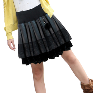 Lace PU water washed leather skirt bust skirt 2012 diamond all-match