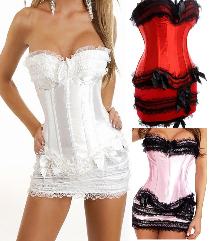 Lace Sexy Lingerie Boning Gown Lace Up Bustier Burlesque Mini Skirt Clubwear Corset&Top