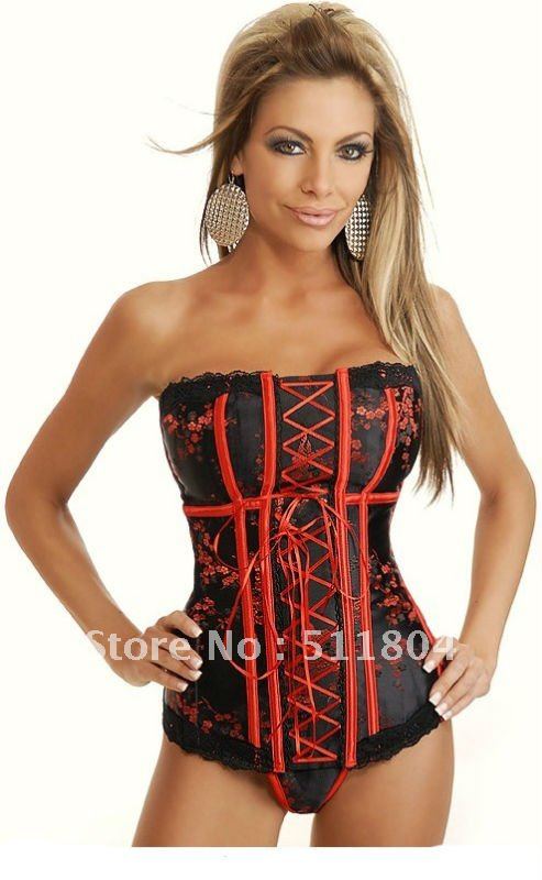 Lace Sexy Lingerie Ribbon Corset with G-string, Shaper Bustier Clubwear Factory Outlet
