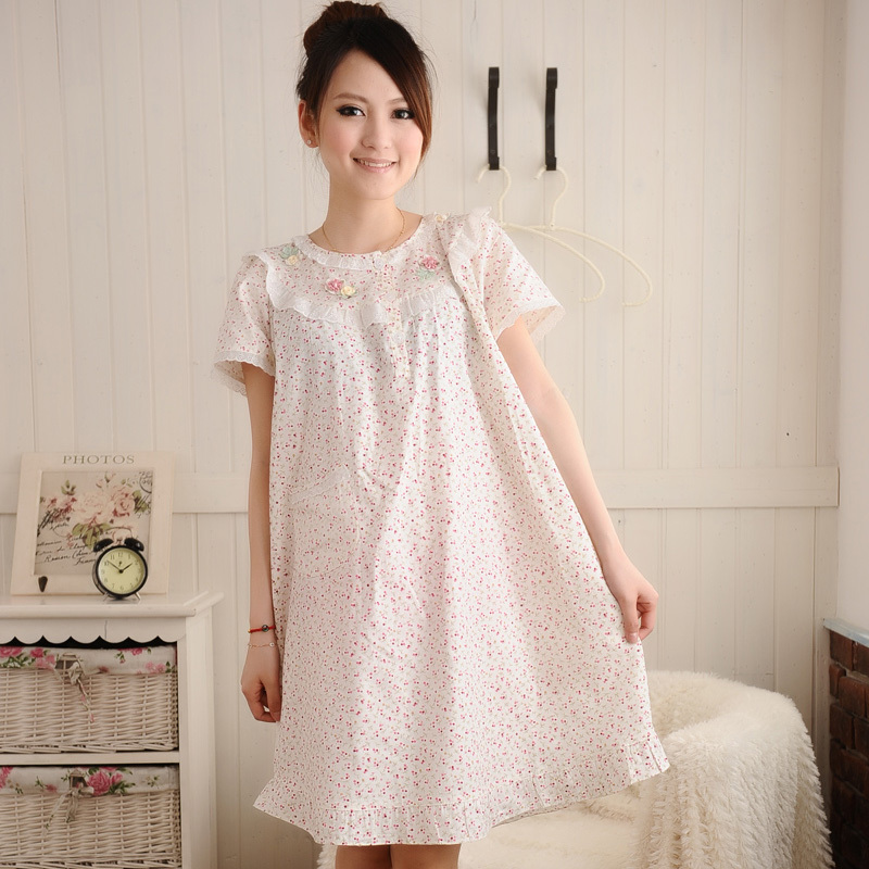 Lace small five-pointed star short-sleeve 100% cotton women's nightgown plus size plus size