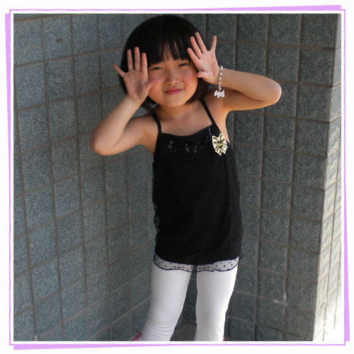 Lace spaghetti strap little girl female child t-shirt top baby t shirt