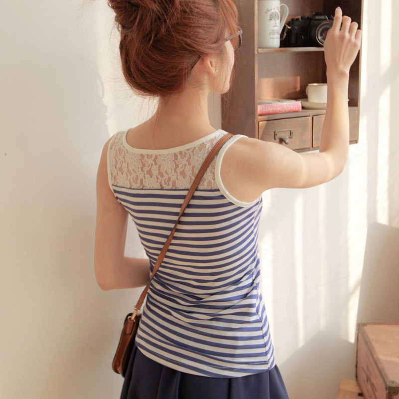 Lace spaghetti strap vest women's basic 2013 spaghetti strap stripe cotton t-shirt 100% tank