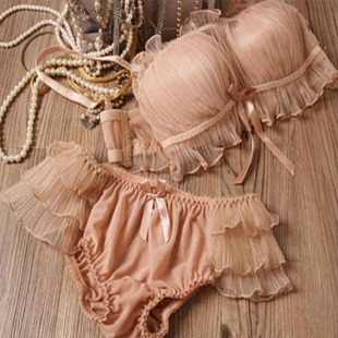 Lace tube top chiffon bra push up women's underwear bra set