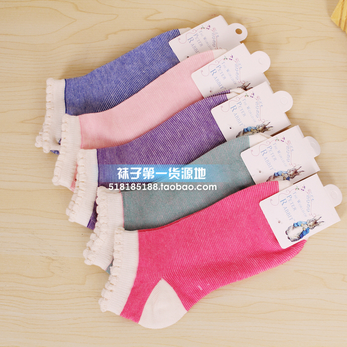 Laciness fine stripe 100% cotton women's sock slippers 100% cotton socks
