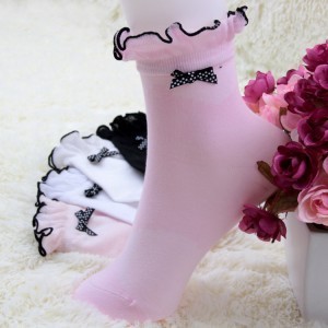 laciness stockings sock vintage brief bow short socks female 100% cotton jacquard amberlababy