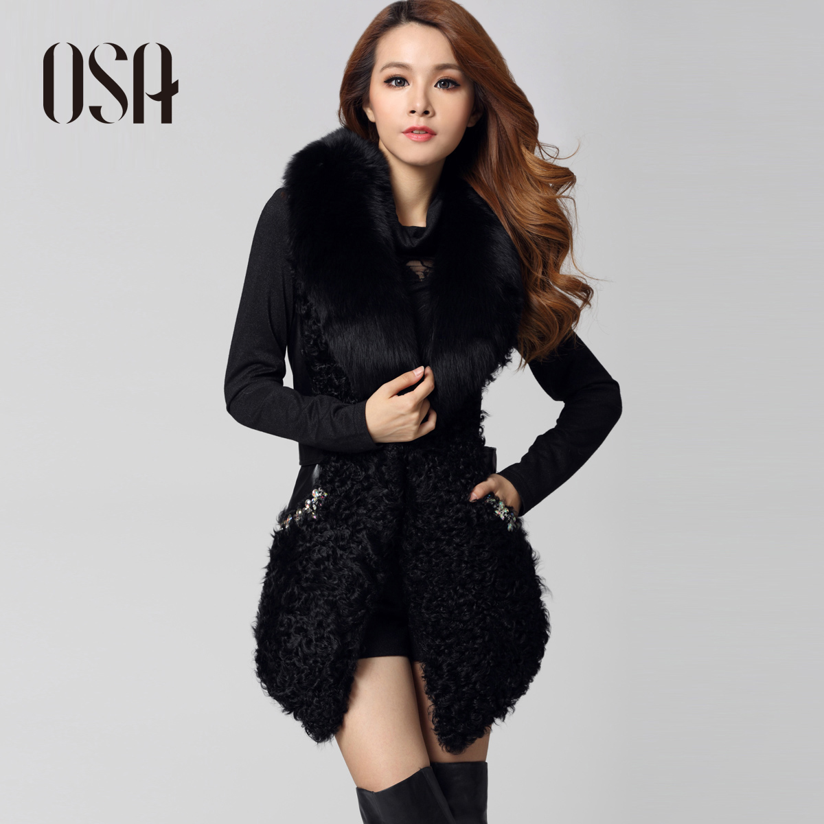 Lactophrys quality osa2012 autumn and winter women fashion luxury sleeveless medium-long fur coat female g23820