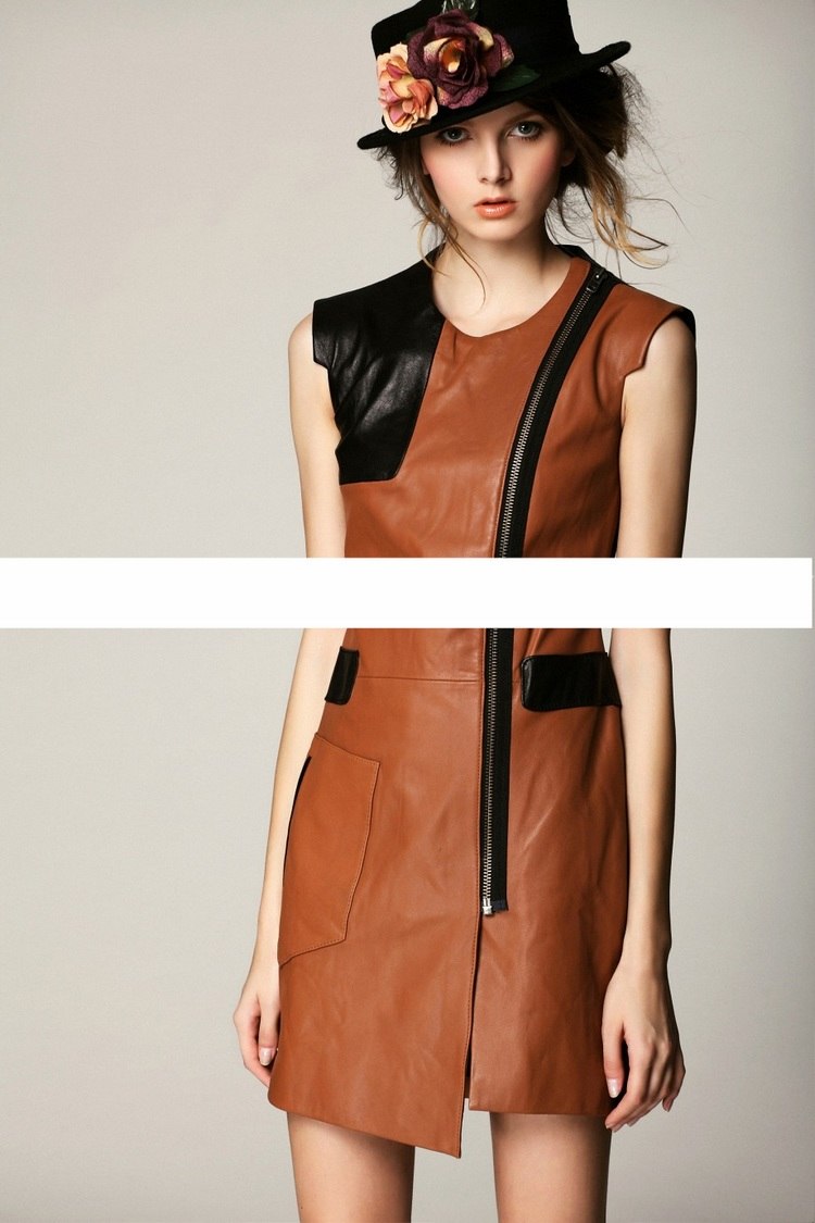 Lactophrys women's fashion plus size genuine leather one-piece dress small maxi dress