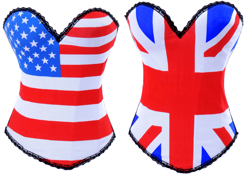 Ladies 2 Styles flag print back Hook Up Boned Women's Corset Bustier Lingerie Top