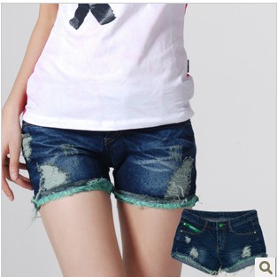 Ladies 2013 Spring Frayed Lace Lining Denim Shorts Patchwork Plus Large Straight Shorts Pants Wholesale