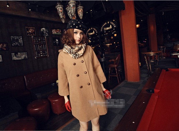ladies' autumn winter new coat western style trench fashion outerwear double breasted  long wool coat free shipping