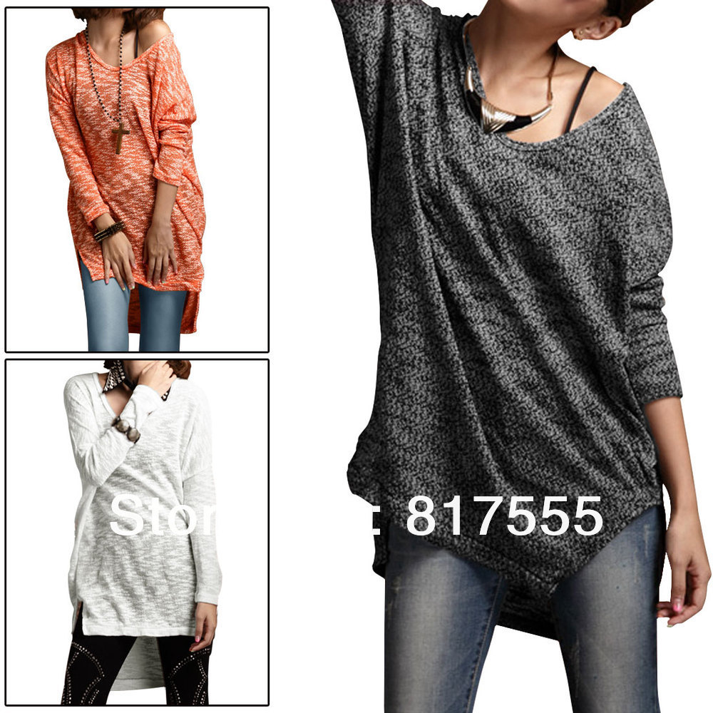 Ladies Black V Neck Long Sleeves Pullover Autumn Knitting Tunic Sweater