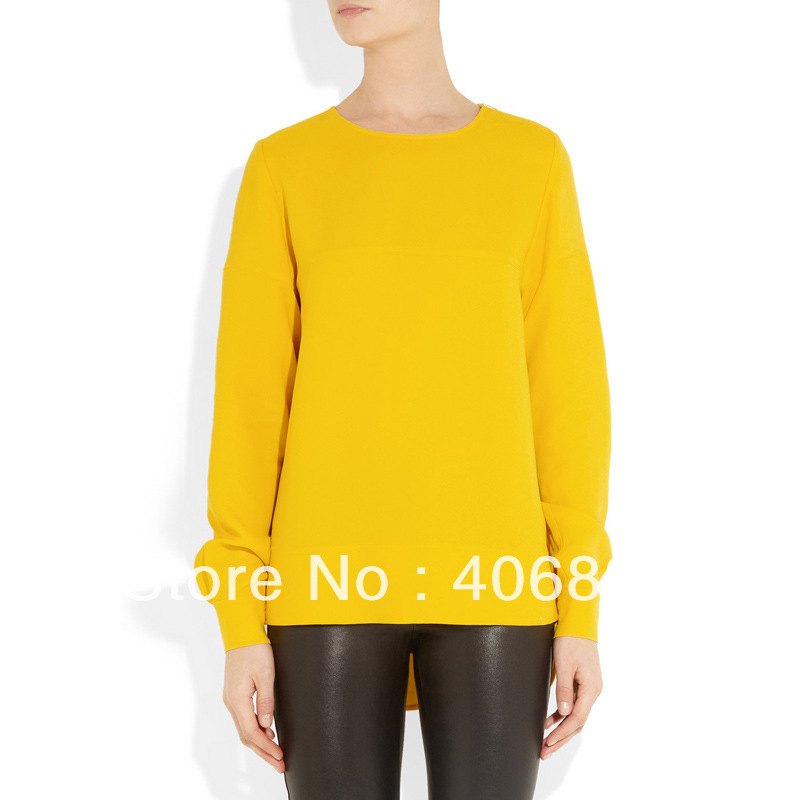 Ladies Blouses Flax fluorescent yellow irregular hem fashion OL hedging shirts 796a001 Plus Szie