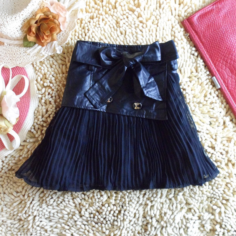 Ladies elegant leather patchwork skirt gauze super large puff skirt leather skirt tulle dress