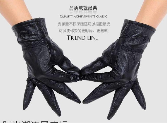 Ladies embossed sheep fashion warm keeping gloves,genuine leather gloves,winter thicker gloves 1010098