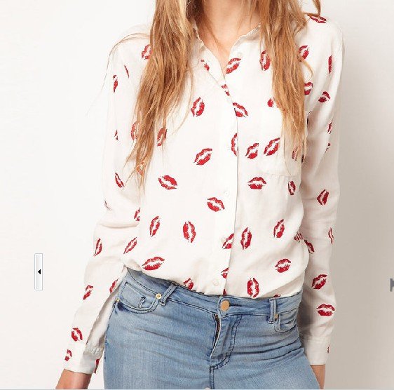 ladies' fashion blouse lip printed shirt  women's long sleeve blouse spring autumn top western style free  dropshipping