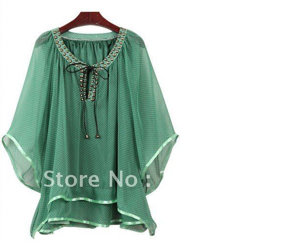 Ladies' Fashion  chiffon blouse / plus-size blouse withrivet on neckline  /women's blouse /3XL 4xl