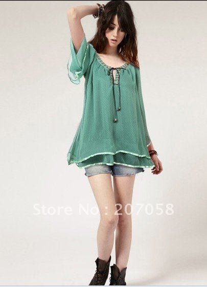 Ladies' Fashion plus-size chiffon blouse / blouse with rivet on neckline /3XL 4XL / 2012 new arrival