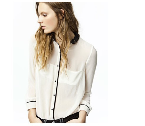 ladies' fashion white shirt with button women's blouse brand long sleeve collar top free shipping dropshipping