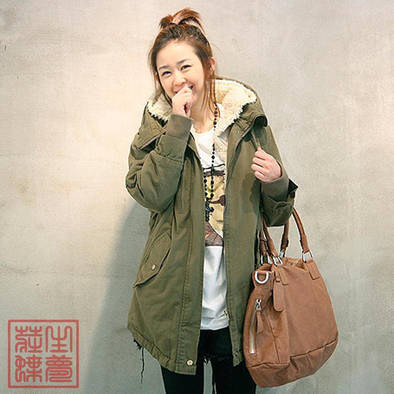Ladies fashion winter cotton-padded jacket sheep wool medium-long thickening wadded jacket casual overcoat plus size