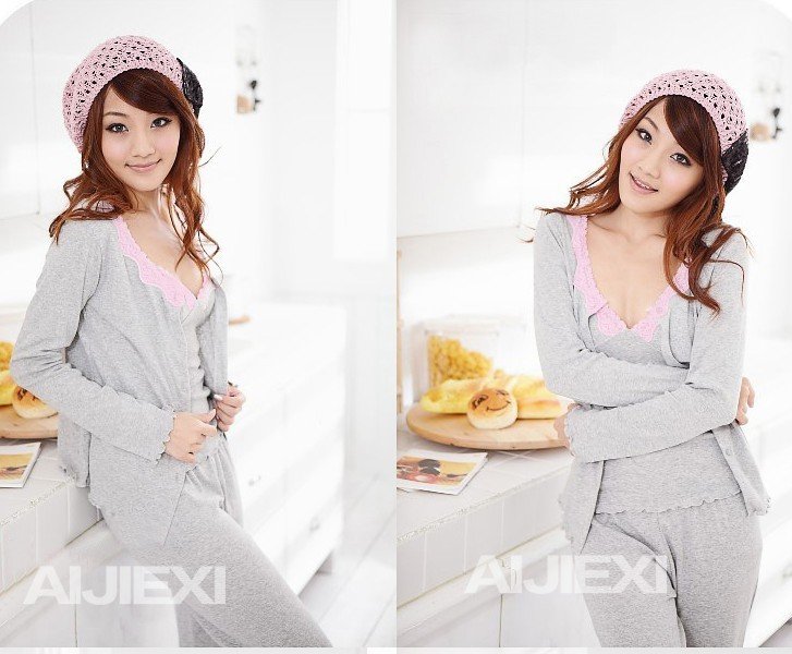 Ladies gray pajamas three suit winter long sleeve leisurewear female summer pajamas
