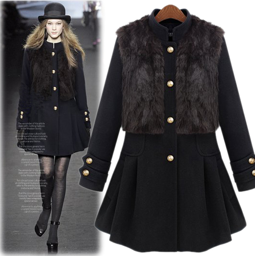 Ladies high quality rabbit fur vest skirt woolen overcoat twinset trench